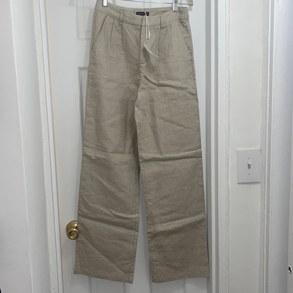 NWT 100% Linen Pants Trousers - Oatmeal - Mixology - W Size Small